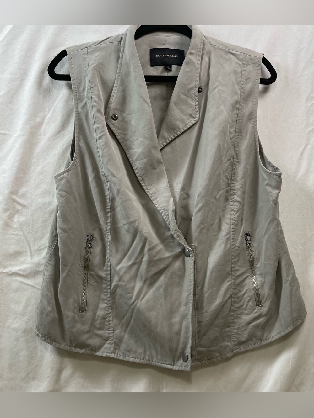 Banana Republic womens Gray Moto size 14 Vest lapel snap Lyocell